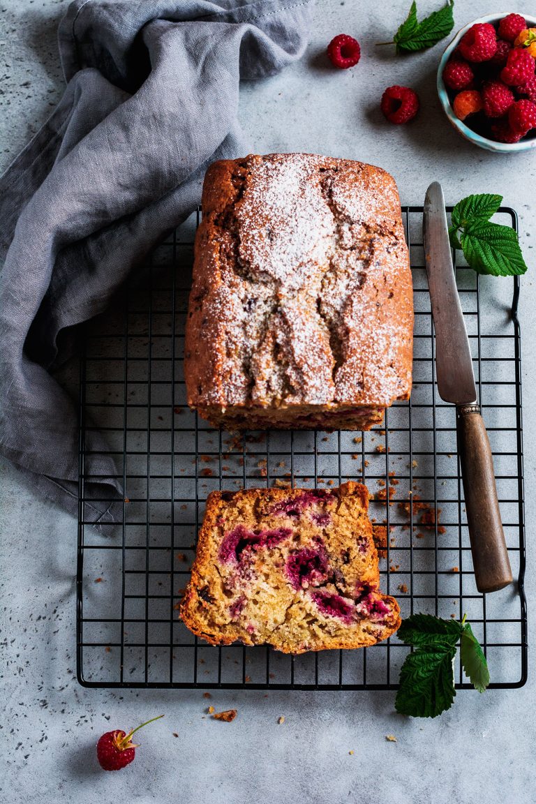 Banana,Bread,With,Raspberry,,Bundt,On,Gray,Concrete,Vintage,Background