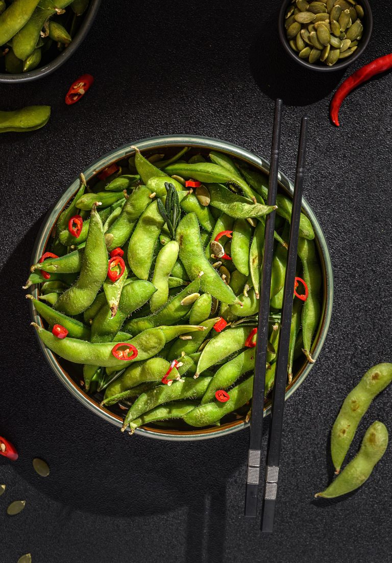 Edamame,Bean,Salad,In,Pods,With,Chili,Pepper,On,A