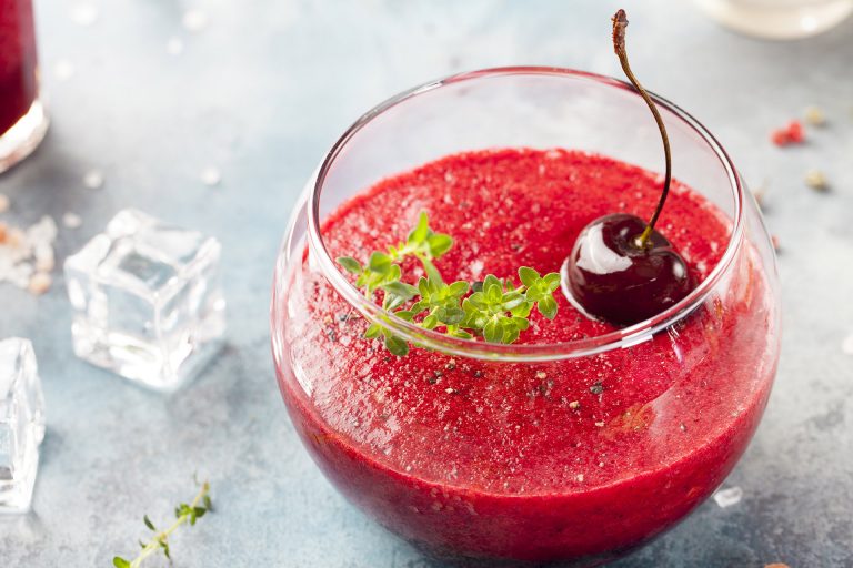 Cherry,Cold,Soup,,Gaspacho,,Gazpacho,,Smoothie,With,Fresh,Thyme,In