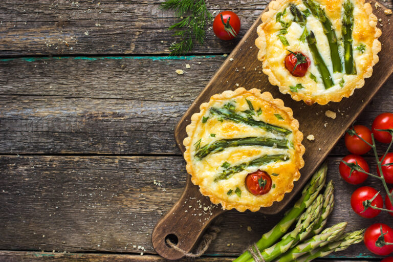 Tart,With,Asparagus,And,Cherry,Tomatoes,On,Rustic,Background,,Top