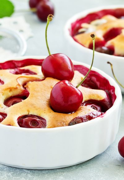 Cherry clafoutis - traditional French sweet fruit dessert.