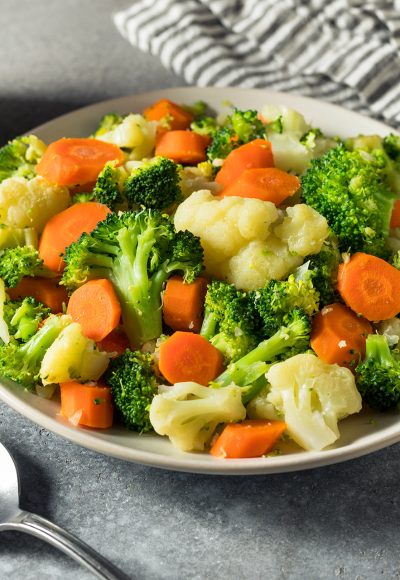 Healthy Organic Steamed Vegetables with Carrots Cauliflower and Broccoli