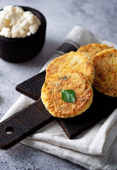 Cauliflower burgers with carrot and parsley. toning. selective focus