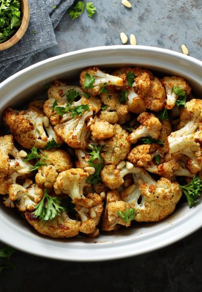 Roasted cauliflower with pine nuts and fresh parsley