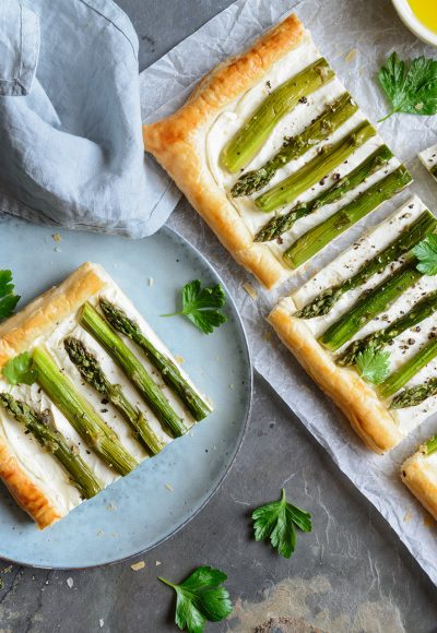 Vegetarian Asparagus and cream cheese puff pastry tart