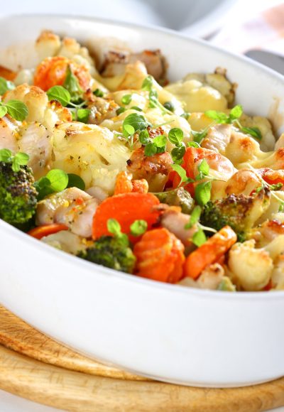 Baked mixed vegetable with chicken breast and oregano